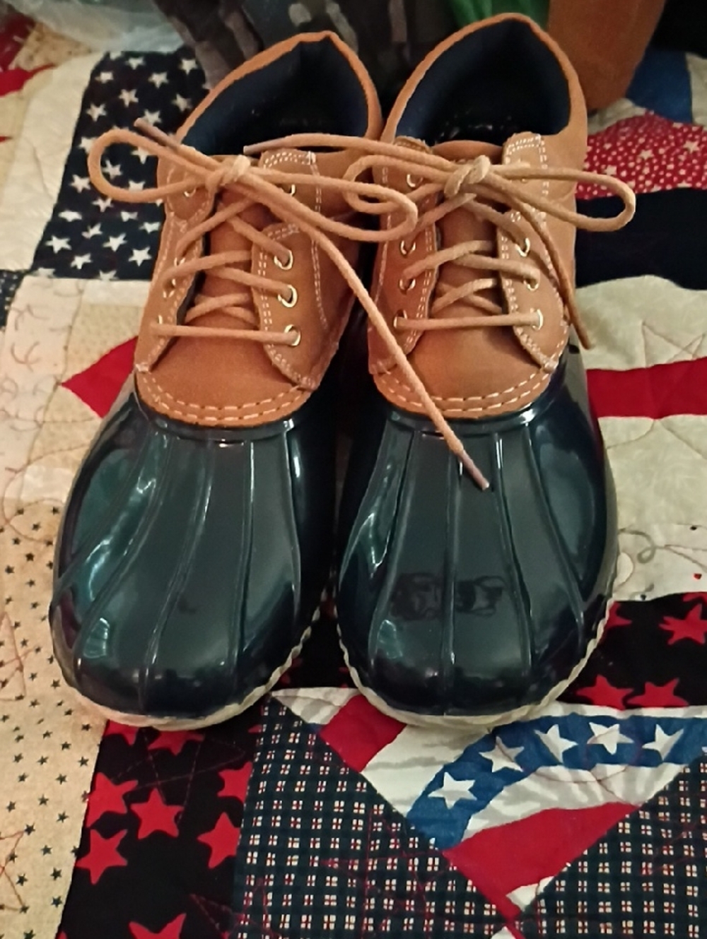 Hilfiger Two-Tone Duck Boots in Navy and Tan